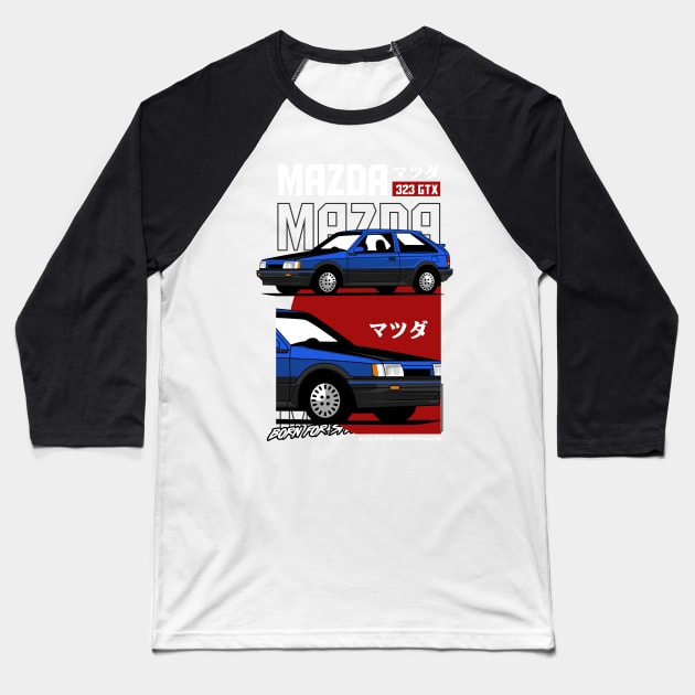 Mazda 323 GTX Motorsport Nostalgia Baseball T-Shirt by Harrisaputra